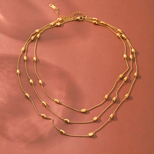 Colliers Superposés Pour Femmes, Collection Simple Series Daily Beads Chain, En Acier Inoxydable Étanche, Couleur Or h5 Image5