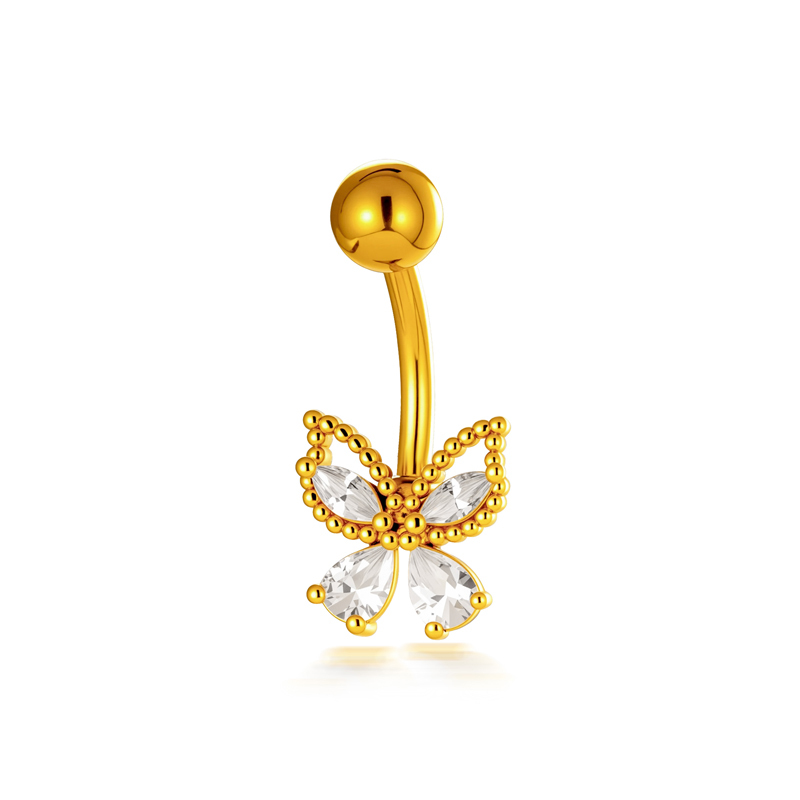 Piercings De Nombril En Zircon Couleur Cuivre Doré, Motif Cœur, Nœud Papillon, Étoile Et Papillon, Série Simple