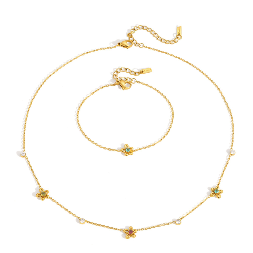 Ensembles De Colliers Pour Femmes En Acier Inoxydable, Imperméables, Couleur Or Et Zircon, Ornés De Fleurs Image5