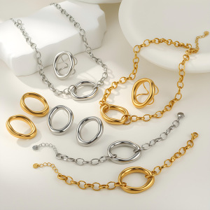 Ensembles De Bijoux Pour Femmes : Chaîne Patchwork Simple Et Irrégulière En Acier Inoxydable, Couleur Or, Imperméable, Pour Tous Les Jours h5 Image2