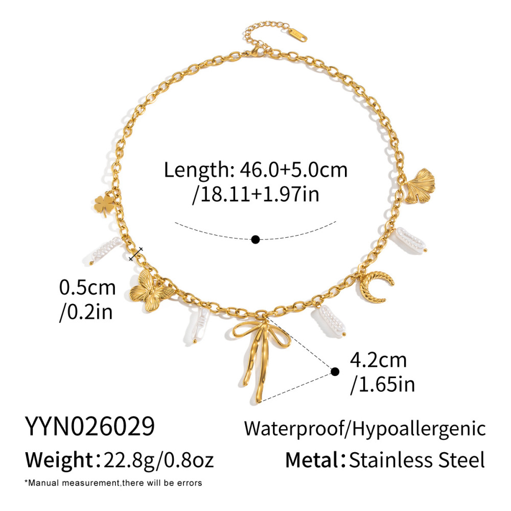 Colliers Pendentifs Pour Femmes Avec Pendentif Papillon En Acier Inoxydable Étanche Couleur Or Et Perle 