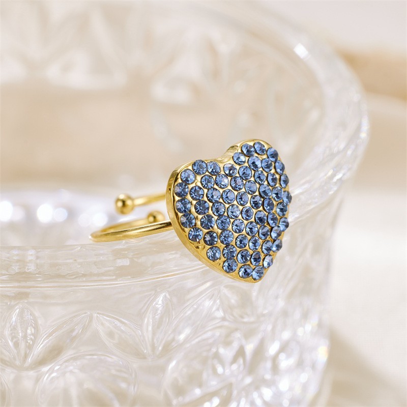 Bagues Pour Femmes En Acier Inoxydable Doré, Ornées De Strass Et D'Un Cœur Simple. Image2