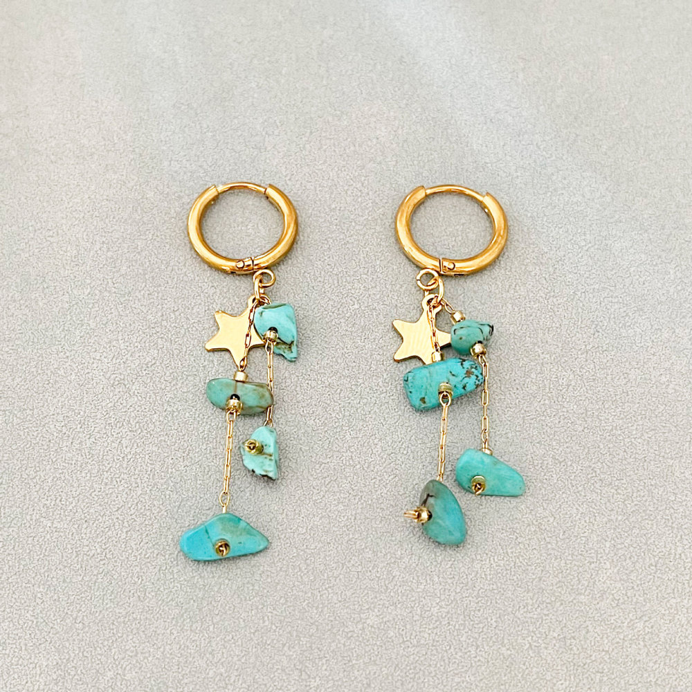 Boucles D'Oreilles Pendantes Pour Femme, Collection Romantique, Motif Étoile À Pompon, En Acier Inoxydable Étanche, Couleur Or.