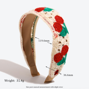 Bandeaux Pour Cheveux Ethniques Décontractés À Rayures Florales Ajourées, En Tissu Tissé Cerise Multicolore h5 Image5