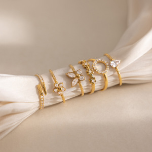 Bagues Pour Femmes En Acier Inoxydable Doré, Ornées De Fleurs Et De Papillons, Avec Zircon Et Pierres Précieuses. h5 Image3