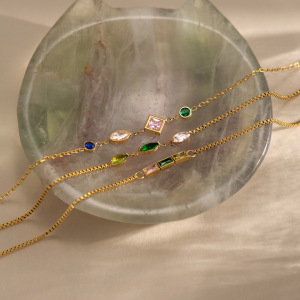 Bracelet Chaîne Femme En Acier Inoxydable, Imperméable, Couleur Or, Avec Zircon, Forme Géométrique Simple h5 Image3