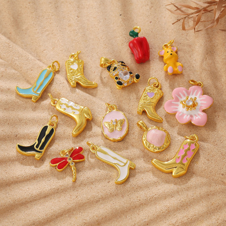Pendentifs pour femmes en strass couleur cuivre et or, forme irrégulière, inspirés des bottes d'animaux et des fleurs, à faire soi-même 2