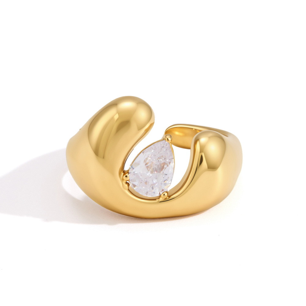Bagues Pour Femmes En Acier Inoxydable Uni, Étanches, Couleur Or, Serties De Zircon Et Ornées De Pierres Précieuses. Image4