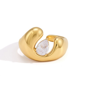 Bagues Pour Femmes En Acier Inoxydable Uni, Étanches, Couleur Or, Serties De Zircon Et Ornées De Pierres Précieuses. h5 Image4