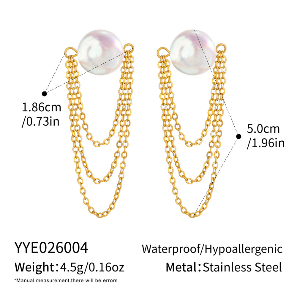 Boucles D'Oreilles Pendantes Pour Femmes En Acier Inoxydable Étanche, Couleur Or, Avec Perles 