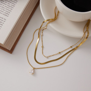 Colliers Pour Femmes Avec Pendentif Goutte D'Eau Luxueux Et Élégant En Acier Inoxydable, Couleur Or, Étanche, Orné De Zircon. h5 Image4