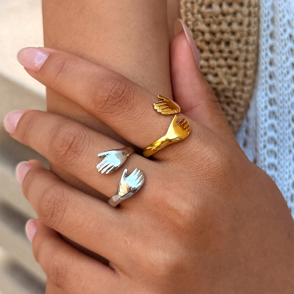 Bague Simple Series Daily Palm Hug En Acier Inoxydable Étanche Couleur Or Image2