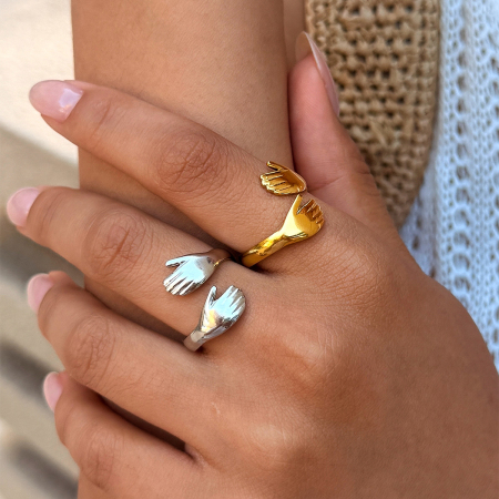 Bague Simple Series Daily Palm Hug en acier inoxydable étanche couleur or 2