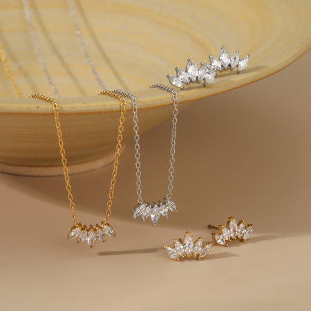 Ensembles de colliers pour femmes en acier inoxydable imperméable couleur or avec zircon, collection Simple Series