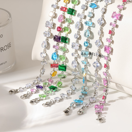 Bracelet chaîne pour femme en acier inoxydable doré, étanche et orné de cristaux, collection Luxe