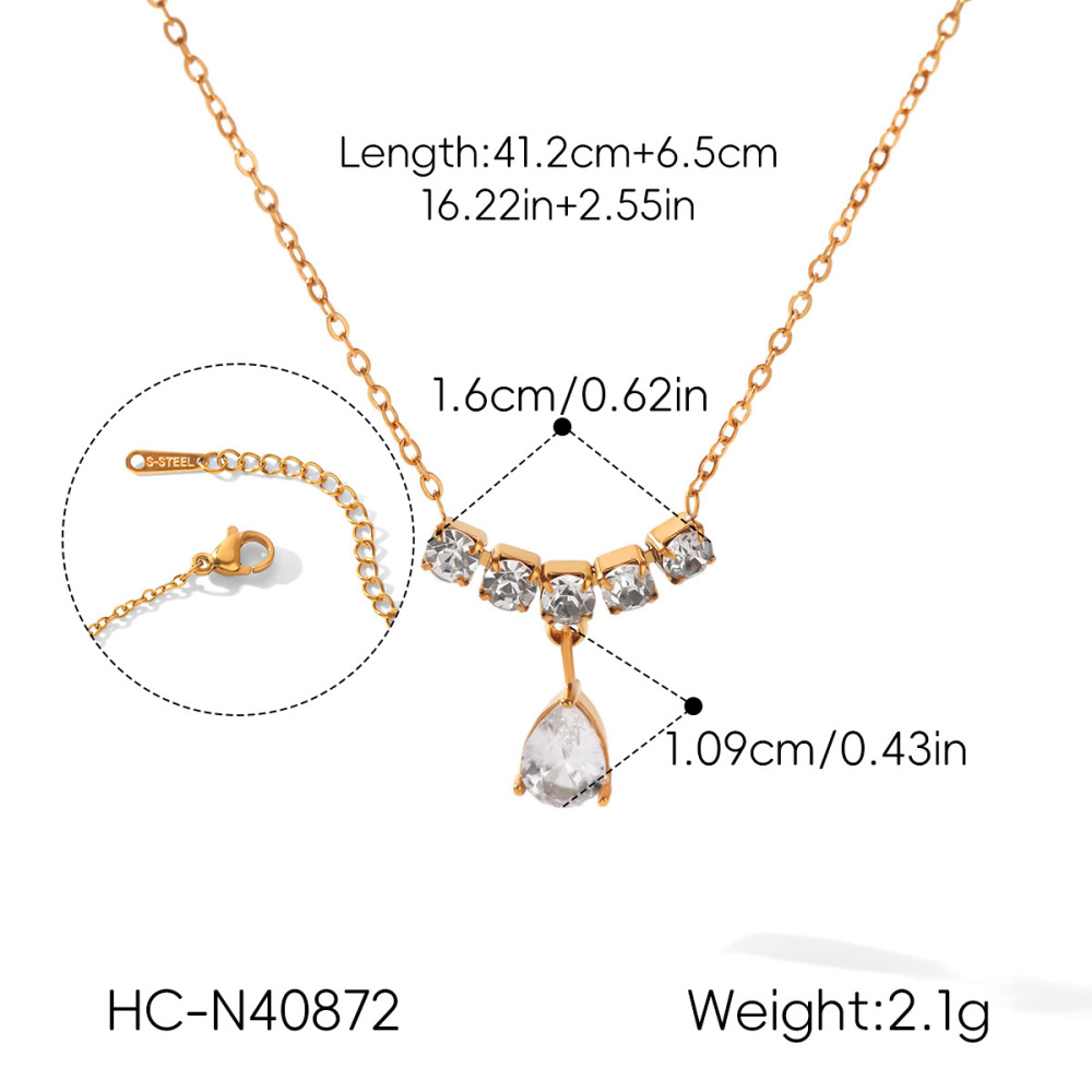 Colliers Pendentifs Pour Femmes Simple Series Daily Droplet En Acier Inoxydable Étanche Couleur Or Avec Zircon Image2