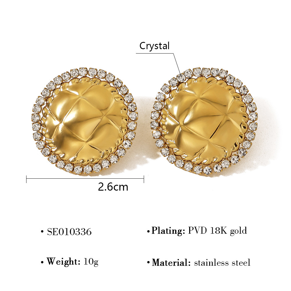 Boucles D'Oreilles Puces Pour Femmes, En Acier Inoxydable Doré, Imperméables, À Motif Tartan Et Ornées De Strass, Collection Luxueuse. 