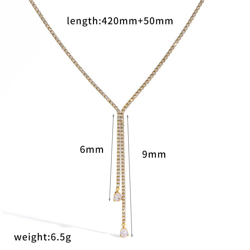 Colliers À Maillons Pour Femmes, Luxueux, En Acier Inoxydable, Couleur Or, Étanches, Avec Strass, Forme Allongée Et Lignes Harmonieuses. 