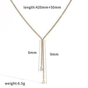 Colliers À Maillons Pour Femmes, Luxueux, En Acier Inoxydable, Couleur Or, Étanches, Avec Strass, Forme Allongée Et Lignes Harmonieuses. h5 