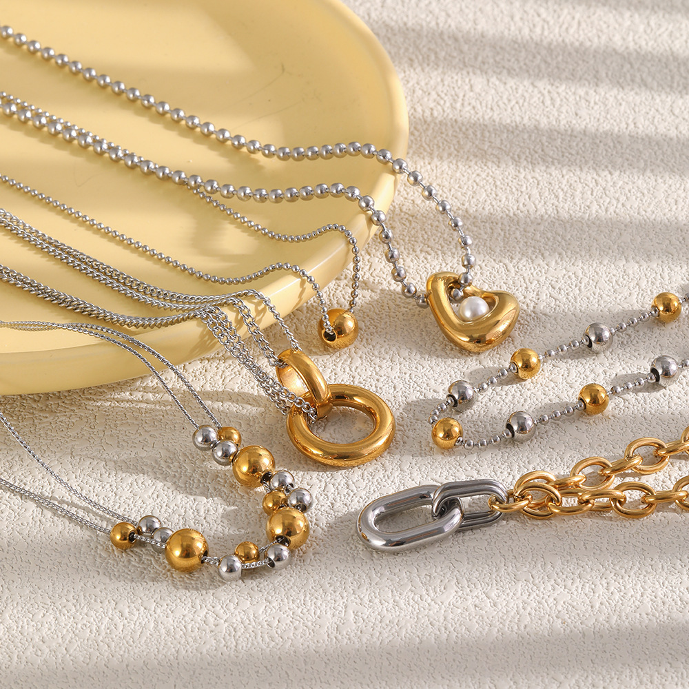 Colliers À Perles Pour Femmes, Collection Simple Series Diy, En Acier Inoxydable, Couleurs Or Et Argent, Étanches. Image2
