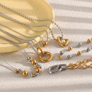 Colliers À Perles Pour Femmes, Collection Simple Series Diy, En Acier Inoxydable, Couleurs Or Et Argent, Étanches. h5 Image2