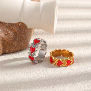 Bagues Tendance Simple Series Sweet Heart En Acier Inoxydable Étanche Couleur Or h5 Image2