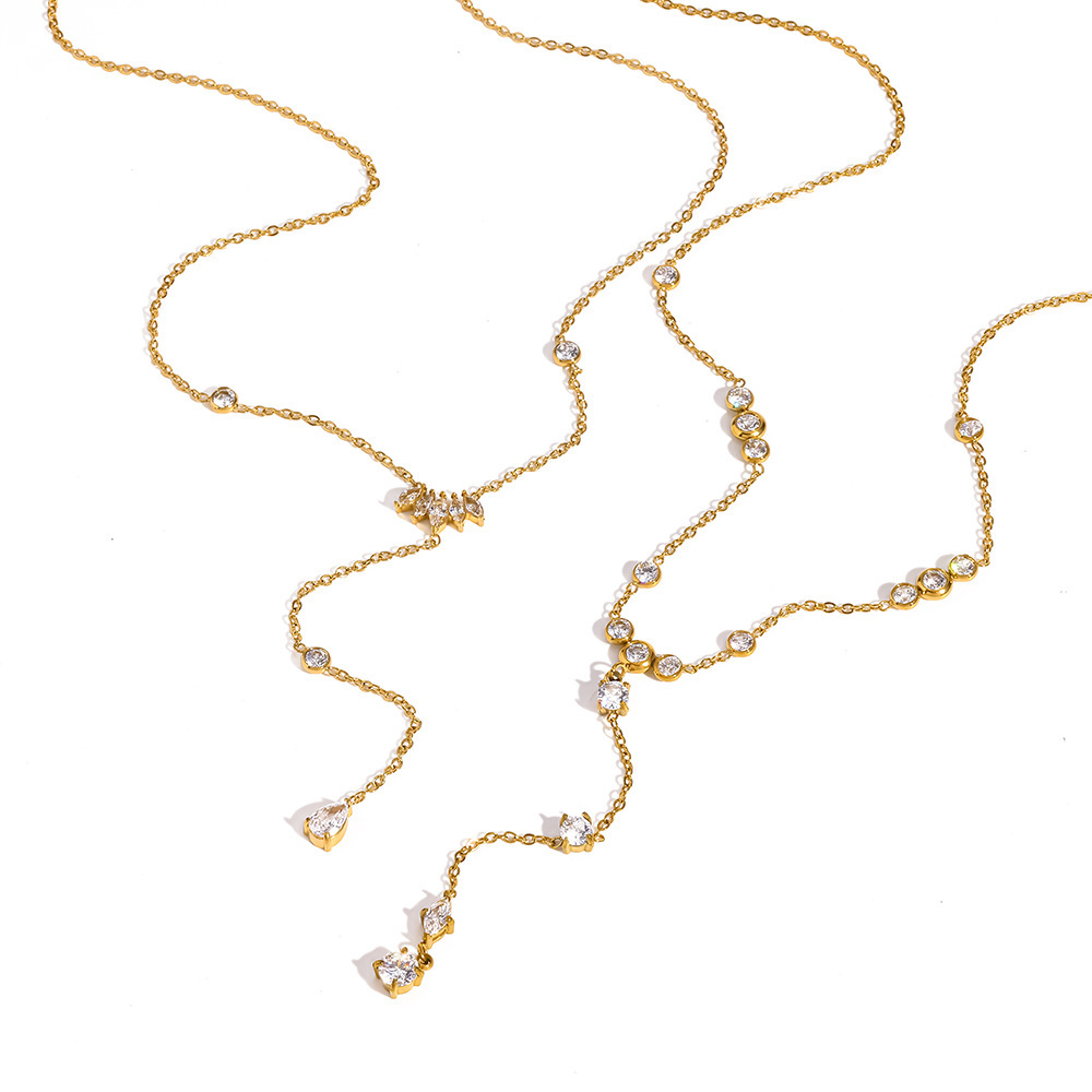 Colliers À Maillons Pour Femmes, En Acier Inoxydable, Couleur Or, Avec Pompon Et Zircon, Collection Simple Series Daily Tassel Image4