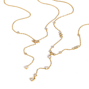 Colliers À Maillons Pour Femmes, En Acier Inoxydable, Couleur Or, Avec Pompon Et Zircon, Collection Simple Series Daily Tassel h5 Image4