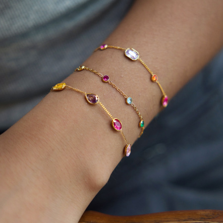Bracelet à maillons pour femme, luxueux, élégant et original, en acier inoxydable imperméable, orné de zircon et de motifs elliptiques patchwork. 2