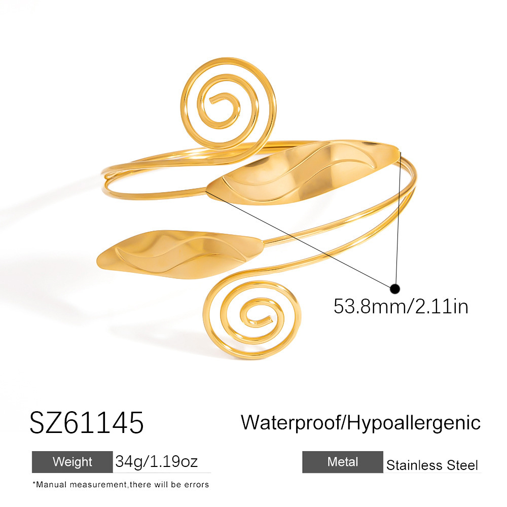 Bracelet Jonc Femme En Acier Inoxydable Doré, Forme Irrégulière, Style Océanique, Coquillage Et Étoile De Mer 