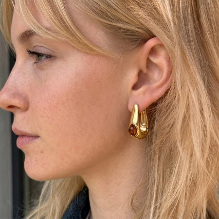 Boucles d'oreilles créoles pour femmes, style rétro, forme irrégulière, en acier inoxydable, couleur or, étanches, collection Simple Series 2