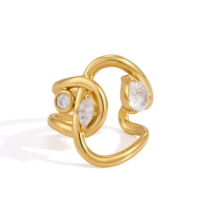 Bagues Pour Femmes En Acier Inoxydable, Couleur Or, Étanches, Aux Lignes Simples Et Serties De Zircon. h5 Image5