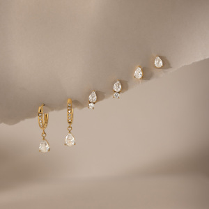 Boucles D'Oreilles Pour Femmes En Acier Inoxydable Imperméable, Couleur Or, Avec Zircon Et Motif Goutte Simple h5 Image3