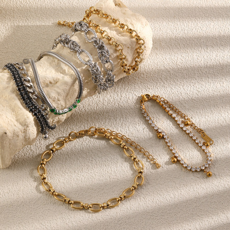 Bracelet à perles pour femme, collection Simple Series, forme irrégulière décontractée, en acier inoxydable, étanche, couleur or. 2