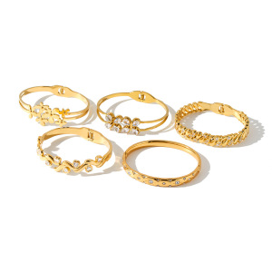 Bracelet Jonc Pour Femme En Acier Inoxydable Imperméable, Forme Classique Irrégulière Ajourée, Orné De Zircon, Collection Luxueuse h5 Image5