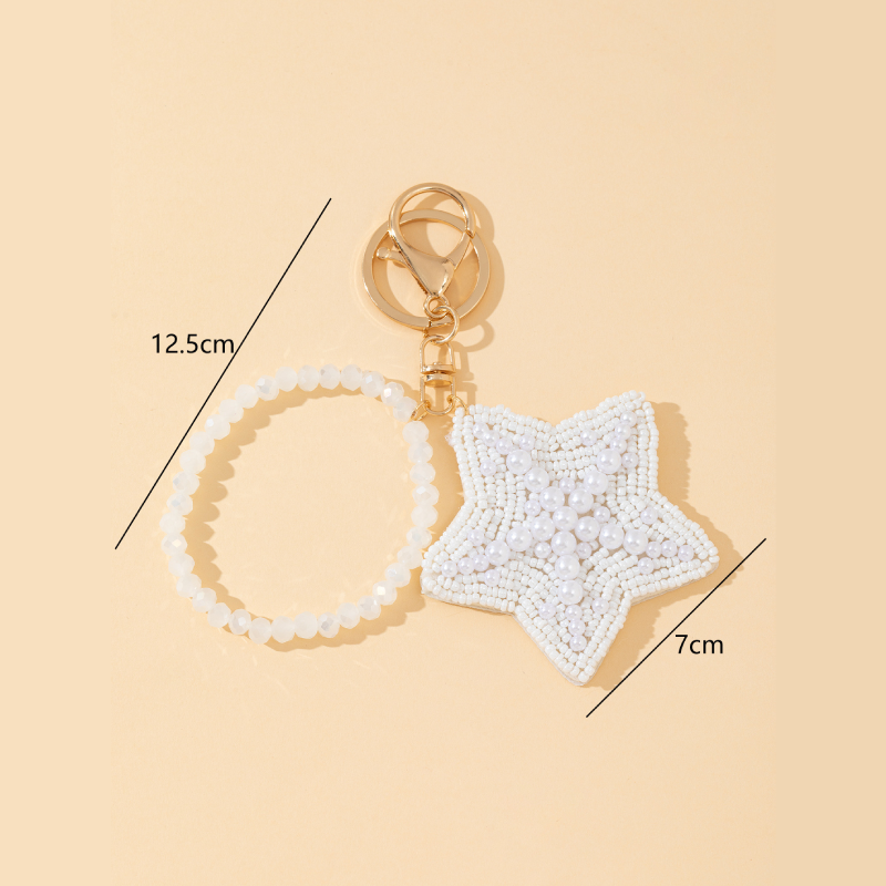 Porte-Clés Simple En Alliage, Perles Naturelles Style Océanique, Étoiles De Mer Tissées, Perles Tressées, Série Simple, En Forme D'Étoile De Mer.