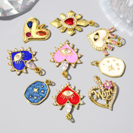 Pendentifs pour femmes de la série Luxueuse DIY en forme de cœur irrégulier couleur cuivre et or 2