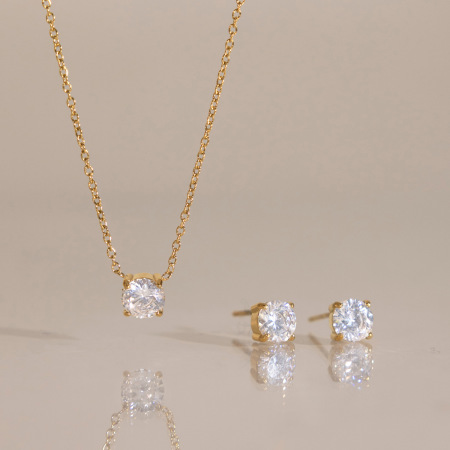 Ensembles de colliers pour femmes en acier inoxydable étanche, couleur or et zircon.
