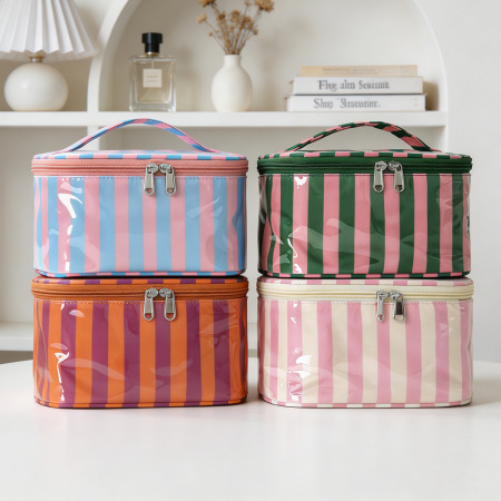 Trousses de maquillage Simple Series Daily Stripe en PVC multicolores