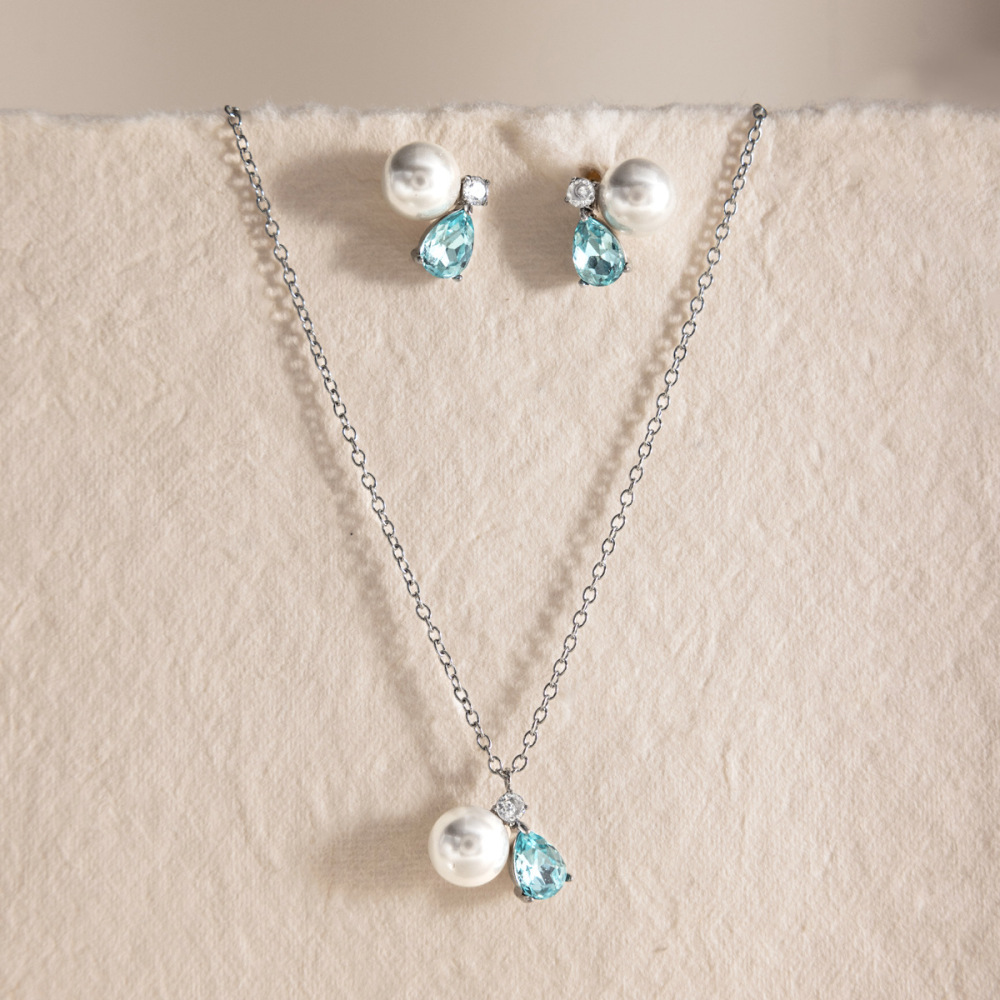 Ensembles De Colliers Pour Femmes En Acier Inoxydable Imperméable, Couleur Or, Ornés De Perles Et De Zircon. Image2