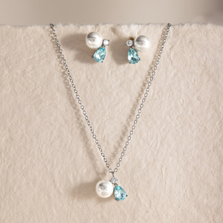 Ensembles de colliers pour femmes en acier inoxydable imperméable, couleur or, ornés de perles et de zircon. 2