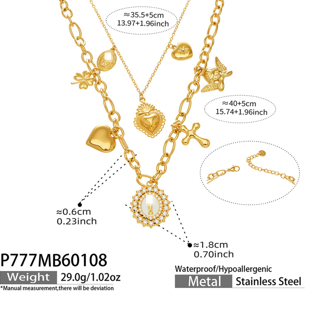 Colliers Pendentifs Pour Femmes De La Luxueuse Série Rétro En Forme De Cœur Et De Croix, En Acier Inoxydable Étanche Et Couleur Or 
