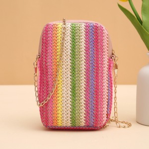 Sacs Pour Téléphone En Raphia Tissé À Rayures Multicolores h5 Image3