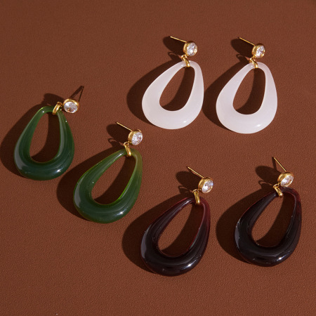 Boucles d'oreilles pendantes pour femmes, en résine et zircon, forme elliptique, collection Simple Series