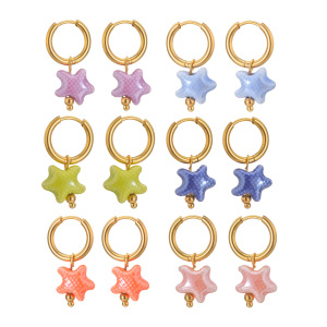 Boucles D'Oreilles Pendantes Pour Femmes, Style Océanique, En Céramique, Motif Étoile De Mer, En Acier Inoxydable Étanche. h5 Image4