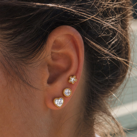 Boucles d'oreilles pour femmes Simple Series Daily Irregular Shape Star en acier inoxydable étanche couleur or avec zircon 2
