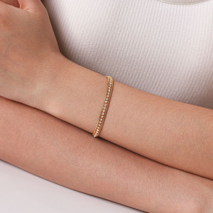 Bracelet Chaîne Pour Femme Simple Series Daily Chain En Acier Inoxydable Étanche Couleur Or Avec Zircon h5 Image5