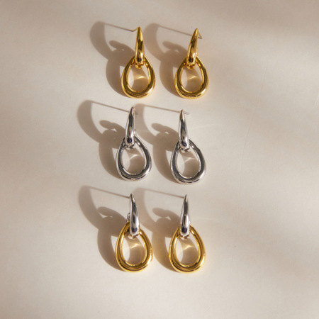 Boucles d'oreilles pendantes pour femme, forme elliptique, en acier inoxydable doré et argenté, étanches. 2