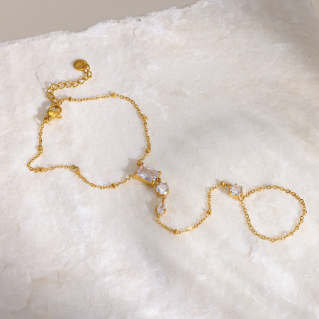 Chaîne de poignet pour femme, collection Simple, élégante, géométrique, en acier inoxydable, étanche, couleur or, avec zircon.