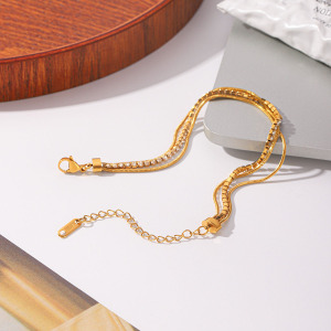Bracelet Chaîne Pour Femme Simple Series Daily Chain En Acier Inoxydable Étanche Couleur Or Avec Zircon h5 Image7